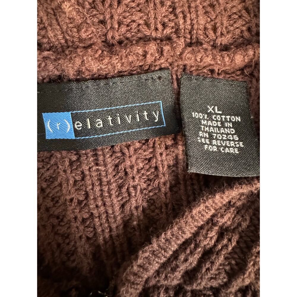 Y2K Relativity Brown Chunky Knit Cotton Zip Hoodie Sweater XL - Picture 8 of 8